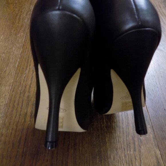 Vivienne Westwood Anglomania Black Leather Fur Bow Platform Heels Booties 37 6.5 - Picture 11 of 14
